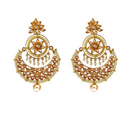 Gold Rodium Polish White and Off White color Earrings in Metal Alloy studded with Beads, Pearl