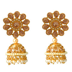 Gold Rodium Polish White and Off White color Earrings in Brass studded with Beads, Pearl