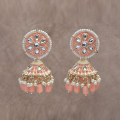 Gold Rodium Polish Pink and Majenta, White and Off White color Earrings in Brass studded with Kundan, Pearl