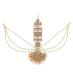 Gold Rodium Polish White and Off White color Mang Tikka in Brass studded with Kundan