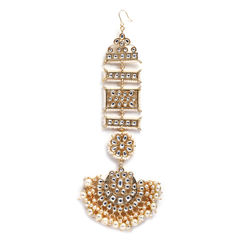 Gold Rodium Polish White and Off White color Mang Tikka in Brass studded with Kundan