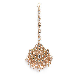 Gold Rodium Polish White and Off White color Mang Tikka in Brass studded with Kundan