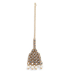 Gold Rodium Polish White and Off White color Mang Tikka in Brass studded with Kundan