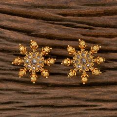 Gold Rodium Polish Gold color Earrings in Brass studded with Beads, Pearl
