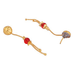 Gold Rodium Polish Red and Maroon color Earrings in Brass studded with Beads