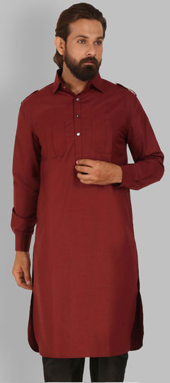 Red and Maroon color Kurta in Cotton fabric with Thread work