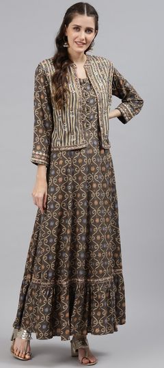 Black and Grey color Kurti in Cotton fabric with Bandhej, Embroidered, Printed, Zari work