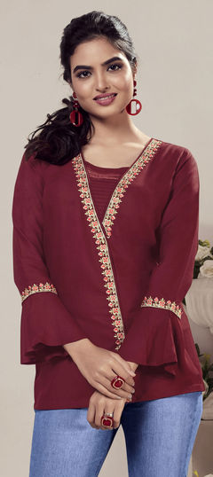 Red and Maroon color Tops and Shirts in Rayon fabric with Embroidered, Resham, Thread work