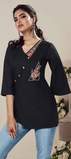 Black and Grey color Tops and Shirts in Rayon fabric with Embroidered, Resham, Thread work