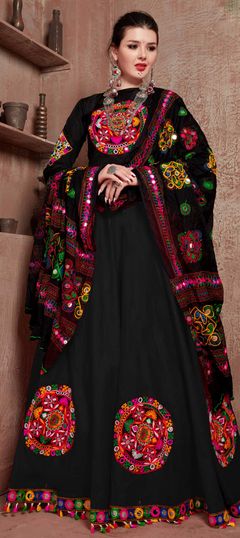 Black and Grey color Lehenga in Art Silk, Cotton fabric with Embroidered, Mirror, Resham, Thread work