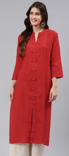 Red and Maroon color Kurti in Cotton fabric with Pleats, Thread work