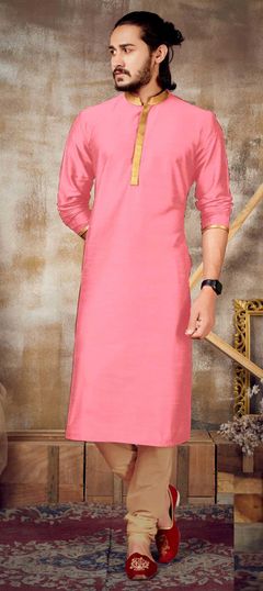 Pink and Majenta color Kurta Pyjamas in Dupion Silk fabric with Lace work