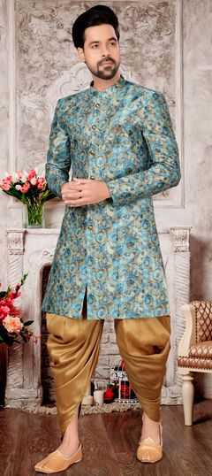 Blue color Dhoti Kurta in Jacquard fabric with Digital Print work