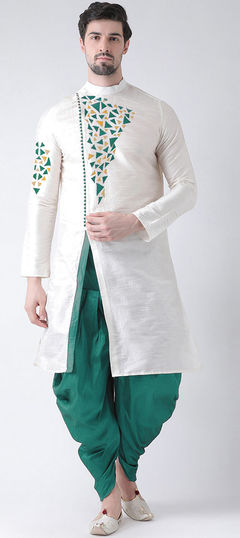 White and Off White color Dhoti Kurta in Dupion Silk fabric with Embroidered, Thread work