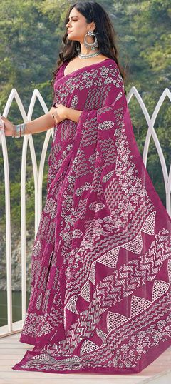 Casual, Traditional Pink and Majenta color Saree in Cotton fabric with Bengali Printed work : 1746933