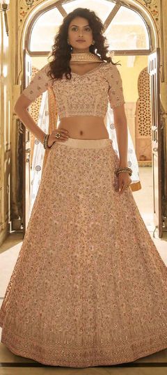 Bridal, Wedding Pink and Majenta color Lehenga in Crepe Silk fabric with A Line Thread, Zari, Zircon work : 1747155