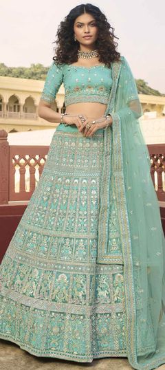 Bridal, Wedding Blue color Lehenga in Organza Silk fabric with A Line Gota Patti, Resham, Sequence, Thread, Zari, Zircon work : 1747158