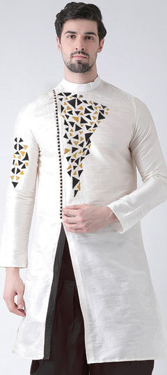 White and Off White color Kurta in Dupion Silk fabric with Embroidered, Resham, Thread work