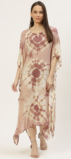 Beige and Brown color Kaftan in Rayon fabric with Printed, Tye n Dye work : 1747633