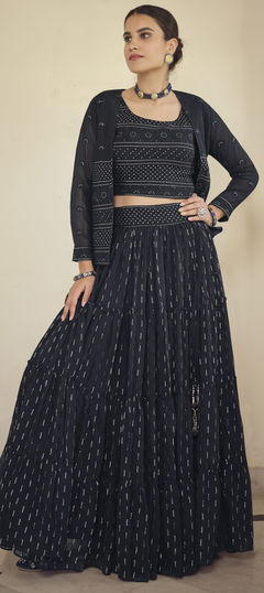 Blue color Ready to Wear Lehenga in Georgette fabric with Sequence, Thread work