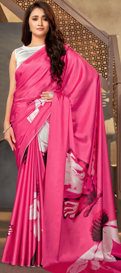 Casual, Traditional Pink and Majenta color Saree in Satin Silk, Silk fabric with South Printed work : 1747978