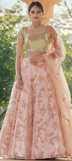 Engagement, Festive, Wedding Pink and Majenta color Lehenga in Net fabric with A Line Sequence, Thread work : 1748294