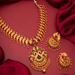 Red and Maroon color Necklace in Metal Alloy studded with CZ Diamond & Gold Rodium Polish : 1749172