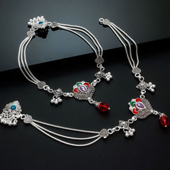 Silver Rodium Polish Silver color Anklet in Metal Alloy studded with Beads