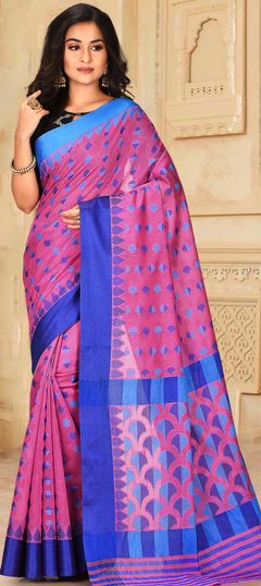 Pink and Majenta color Saree in Banarasi Silk, Silk fabric with Weaving work