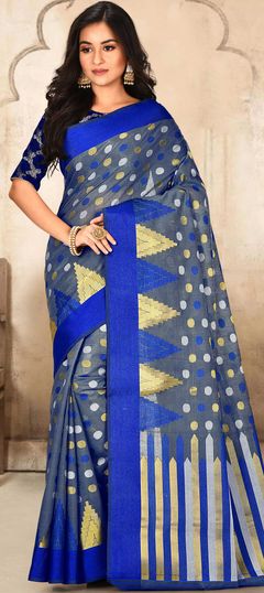 Black and Grey color Saree in Banarasi Silk, Silk fabric with Weaving work