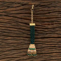 Green color Mang Tikka in Brass studded with CZ Diamond & Gold Rodium Polish : 1750785