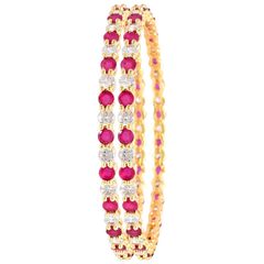 Gold Rodium Polish Pink and Majenta color Bangles in Metal Alloy studded with CZ Diamond