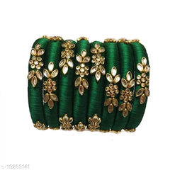 Gold Rodium Polish Green color Bangles in Metal Alloy studded with Kundan