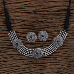 Silver Rodium Polish Silver color Necklace in Brass studded with CZ Diamond