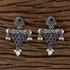 Silver Rodium Polish Blue color Earrings in Metal Alloy studded with Pearl