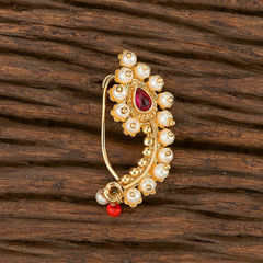 Gold Rodium Polish White and Off White color Nose Pin in Copper studded with Pearl