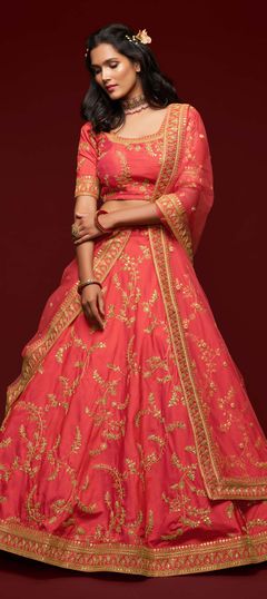 Pink and Majenta color Lehenga in Art Silk fabric with Embroidered, Sequence, Thread, Zari work