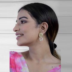Gold Rodium Polish White and Off White color Earrings in Brass studded with American Diamond