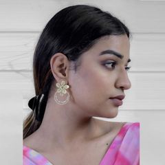 Gold Rodium Polish White and Off White color Earrings in Brass studded with Austrian diamond