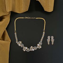 White and Off White color Necklace in Brass studded with Austrian diamond & Gold Rodium Polish : 1753284