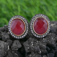 Enamel Black and Grey, Red and Maroon color Earrings in Brass studded with CZ Diamond, Kundan