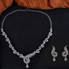 Silver Rodium Polish White and Off White color Necklace in Copper studded with CZ Diamond