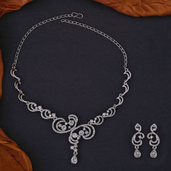 Silver Rodium Polish White and Off White color Necklace in Copper studded with CZ Diamond