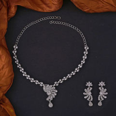 Silver Rodium Polish White and Off White color Necklace in Copper studded with CZ Diamond