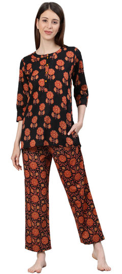 Black and Grey color Tunic with Bottom in Cotton fabric with Printed work