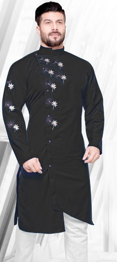 Black and Grey color Kurta in Cotton fabric with Thread work