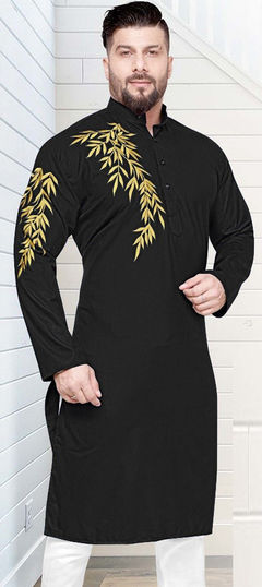 Black and Grey color Kurta in Cotton fabric with Thread work