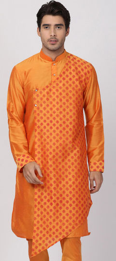 Orange color Kurta in Dupion Silk fabric with Printed work