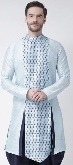 Blue color Kurta in Dupion Silk fabric with Printed work