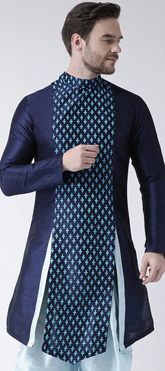 Blue color Kurta in Dupion Silk fabric with Printed work